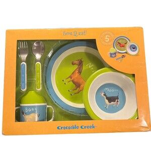 Children's Dinnerware Dish Set Crocodile Creek Time 2 Eat 5 Pc Barnyard Animals